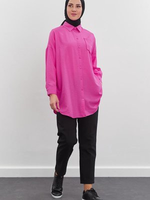 Cepli Gofre Gömlek Fuşya Cepli Gofre Gömlek Fuşya