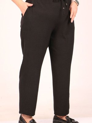 Siyah Büyük Beden Lastikli Airobin Dar Paça Pantolon