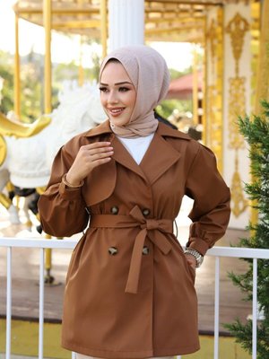 Kısa Kruvaze Yaka Su Geçirmez Trençkot