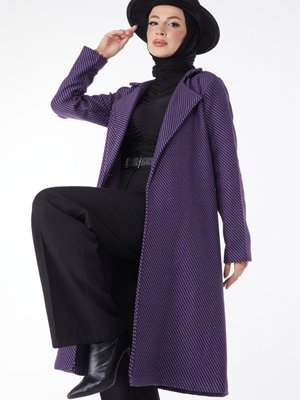 Mor Kuşaklı Kaşe Kaban Mor Kuşaklı Kaşe Kaban