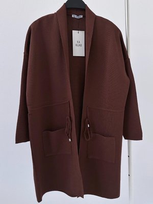 Belden Bağlamalı Çift Cep Merserize Hırka Kahverengi