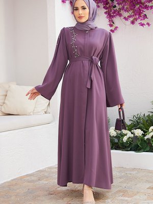 Omuzu Taşlı Abaya Leylak Omuzu Taşlı Abaya Leylak
