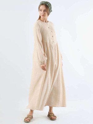 Robası Düğmeli Müslin Elbise Taş Robası Düğmeli Müslin Elbise Taş