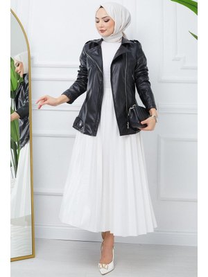 Siyah Fermuarlı Kısa Suni Deri Mont Siyah Fermuarlı Kısa Suni Deri Mont