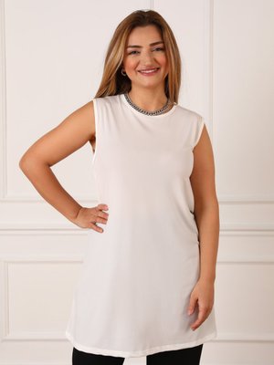 Büyük Beden Kolsuz Tunik Off White