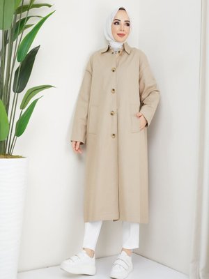 Büyük Beden Oversize Yakalı Uzun Trençkot