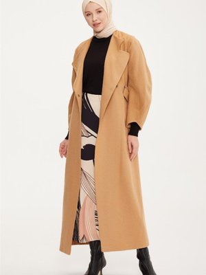 Balon Kollu Manto Camel