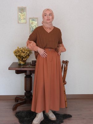 Camel Tek Düğmeli Etek