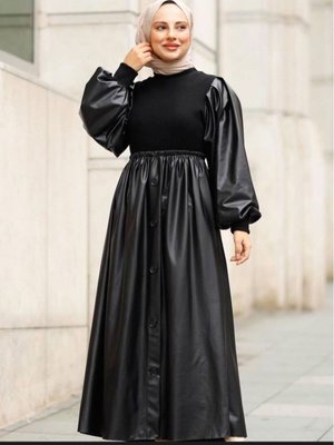 Deri & Fitilli Triko Kumaş Elbise