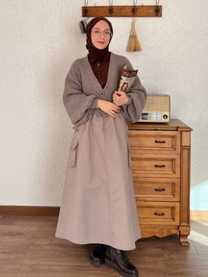 Vizon Kargo Cepli Etek & Balon Kol Triko Hırka Takım