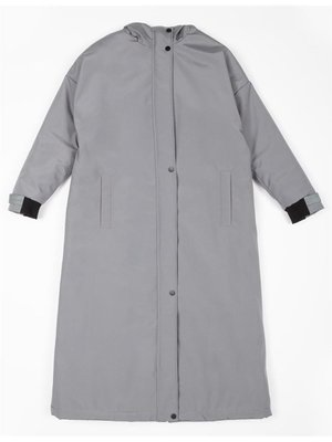 Dik Yaka Kapüşonlu Kirli Mavi Mont