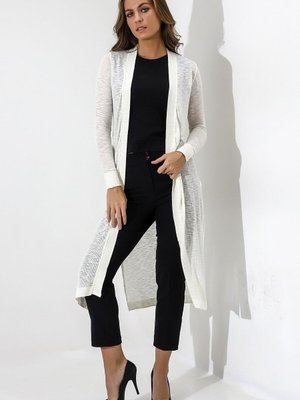 Ekru Uzun Kol Önü Açık Etek Kenarları Yırtmaç Detaylı Örme Penye Hırka & Kaftan & Hicab Ekru Uzun Kol Önü Açık Etek Kenarları Yırtmaç Detaylı Örme Penye Hırka & Kaftan & Hicab