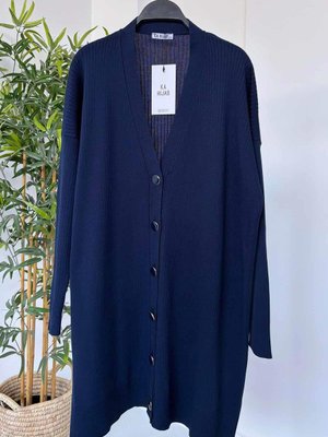 Button Fitilli Merserize Hırka Lacivert