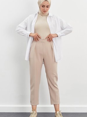 Pileli Kalem Kumaş Pantolon Vizon Pileli Kalem Kumaş Pantolon Vizon