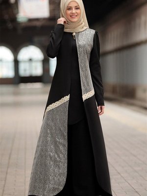 Siyah Simli 3'lü Takım Ferace