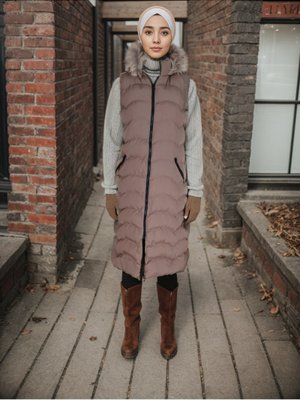 Vizon Kürk Kapüşonlu Şişme Yelek