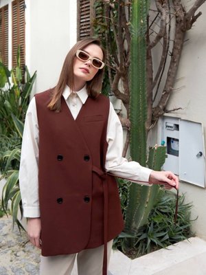 Line Önü Düğmeli Blazer Basic Yelek