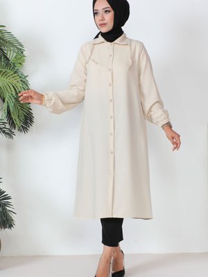 Bej Yaka Detaylı Kap Bej Yaka Detaylı Kap