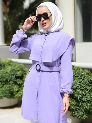 Lila Beli Kemerli Pelerinli Aerobin Tunik