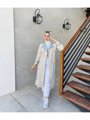 Çift Renk Trençkot Bej