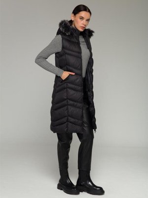 Kürklü Çıkabillir Kapüşonlu Şişme Yelek Siyah Kürklü Çıkabillir Kapüşonlu Şişme Yelek Siyah