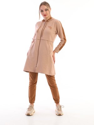 Vizon Kahve Eşofman Takımı Giyim, Fermuarlı Kapüşonlu