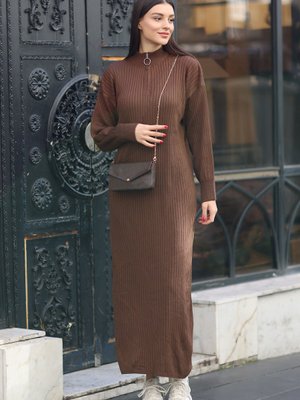 Boydan Triko Elbise Kahverengi Boydan Triko Elbise Kahverengi