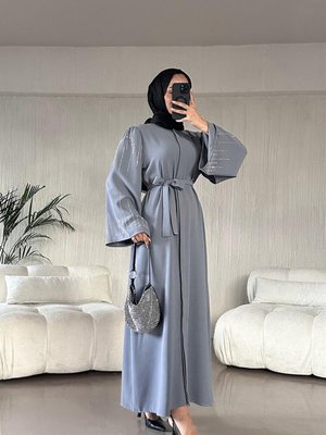 Kristal İşlemeli Ferace Füme