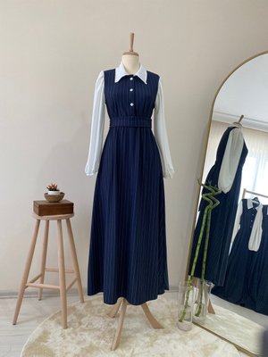 Lacivert Çizgili Elbise