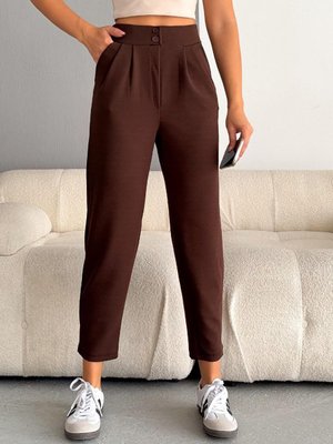 Kahverengi İthal Krep Full Likralı Havuç Pantolon Kahverengi İthal Krep Full Likralı Havuç Pantolon