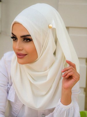 Beyaz Düğmeli Double Şal