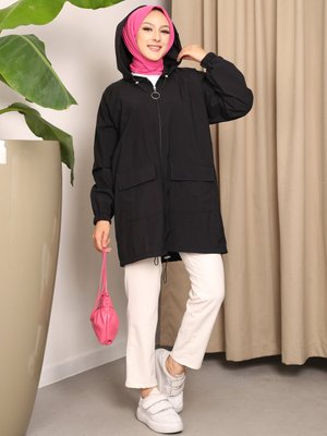 Siyah Cep Kapaklı Mont