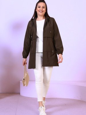 Kadin Tesettur Giyim Buyuk Beden Mevsimlik Spor Trenckot Haki