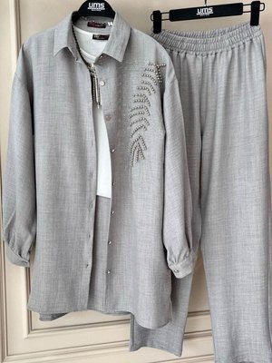 Kadın Gömlek Yaka Keten Takım