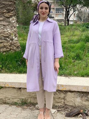 Lila Gömlek Yaka Deli Büzgülü Kap