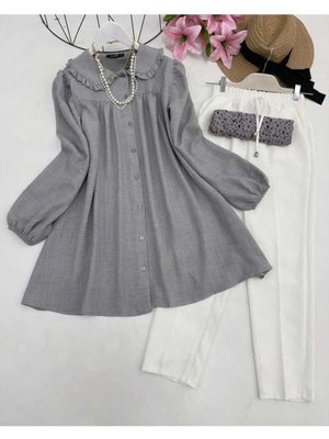 Kadın Bebe Yaka Keten Gömlek