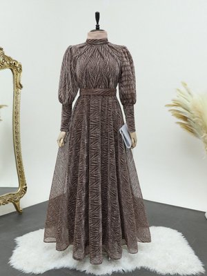 Hakim Yaka Balon Kol Simli Abiye Elbise Hakim Yaka Balon Kol Simli Abiye Elbise