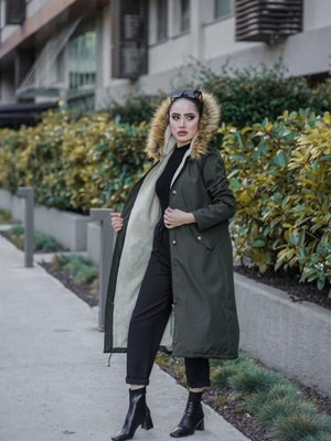 Kürklü Içi Polar Kaban Haki