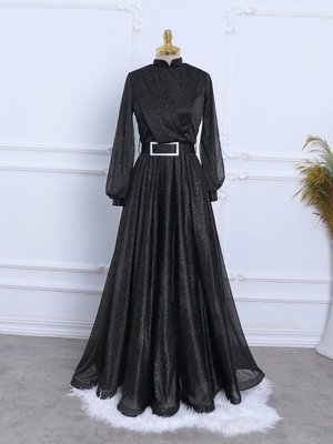 Simli Kalın Kemerli Abiye Elbise Simli Kalın Kemerli Abiye Elbise