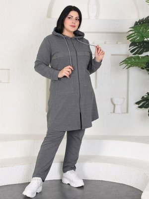 Gri Taş Baskılı Büyük Beden Eşofman Takım