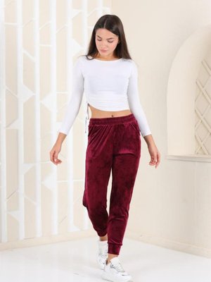 Mürdüm Renk Kadife Eşofman Altı Mürdüm Renk Kadife Eşofman Altı