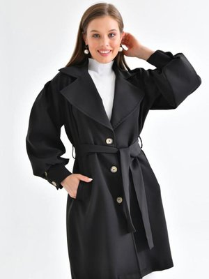 Siyah Düğme Detay Su İtici Özellikli Kuşaklı Trençkot Siyah Düğme Detay Su İtici Özellikli Kuşaklı Trençkot