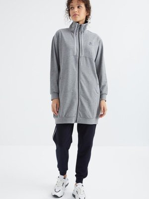 Gri Melanj Lacivert Dik Yaka Fermuar Cepli Eşofman Tunik Takım