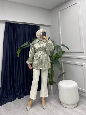 Jakarlı Fermuarlı Cepli Ceket Jakarlı Fermuarlı Cepli Ceket