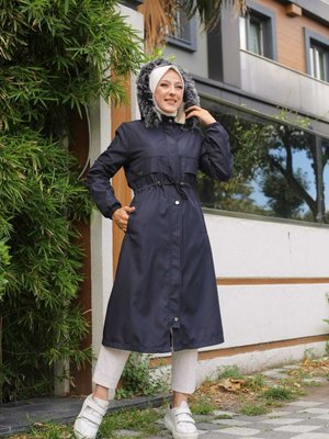 Lacivert Içi Kürklü Ve Su Geçirmez Kışlık Mont & Kaban