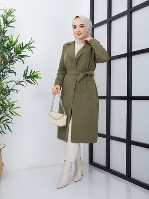 Mevsimlik Kemerli Düğmesiz Astarlı Trençkot