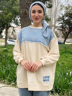 Açık Bej Çiçek Nakış Tunik Açık Bej Çiçek Nakış Tunik