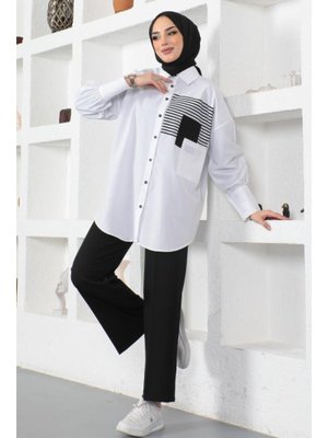Beyaz Önü Cepli Gömlek