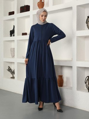 Boydan Fermuarlı Ferace İ?ndigo