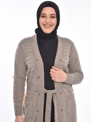 Kadin Hirka Tesettur Uzun V Yaka Orgu Desen Triko Gri Kadin Hirka Tesettur Uzun V Yaka Orgu Desen Triko Gri